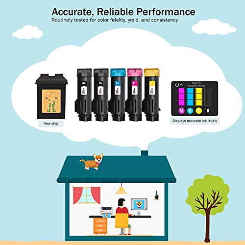 Cartlee 5 Compatible Toner Cartridges Replacement For Dell H825 Toner H625Cdw S2825 Mfp H625Cdw S2825Cdn H625 Cdw H825Cdw Smart Color Printer Ink (2 Black, 1 Cyan, 1 Magenta, 1 Yellow) #TOP5
