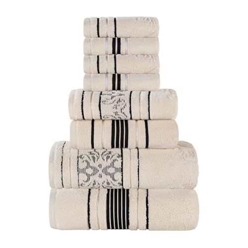 Superior Cotton 8 Piece Assorted Floral Towel Set, Includes 2 Bath, 2 Hand, 4 Washcloth/Face Towels, Quick Dry, Home Essentials, Shower, Spa, Luxury Plush Soft Absorbent Towels, Zero Twist, Ivory by SUPERIOR - Used condition - US$34.92