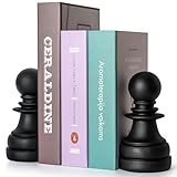 Chess Book Ends for Shelves – Elegant Decorative Bookends for Heavy Books, Office & Living Room Decor – Modern Shelf Organizer and Gift for Book Lovers by ROOKMATE (Black Mate, Pawn Duo)