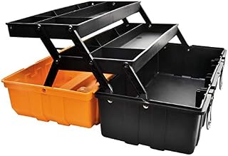 17-Inch Multi-Purpose 3-Layer Toolbox with Tray and Dividers,Household Plastic Tool Organizers,Orange Folding Storage