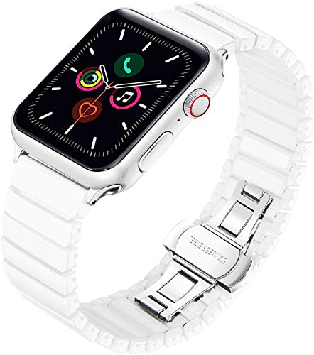 MaKTech Bracelet à Céramique Compatible avec Apple Watch Série 11/10/9/8/7,Ultra 3/2/1,SE 3/2/1 [2025] (46mm/45mm/44mm/49mm,Blanc)