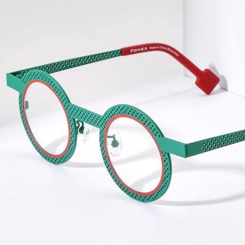 Image of FONEX Colorful Pure Titanium Glasses Frame Women Retro Round Eyeglasses