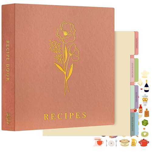 Lanpn Recipe Binder 8.5x11 3 Ring Kit, Waterproof Organizer Binder with 60 Plastic Sleeves,116 Recipes, Dividers,Labels & Stickers, Blank Recipe Book to Write in Your Own Recipes, Rose