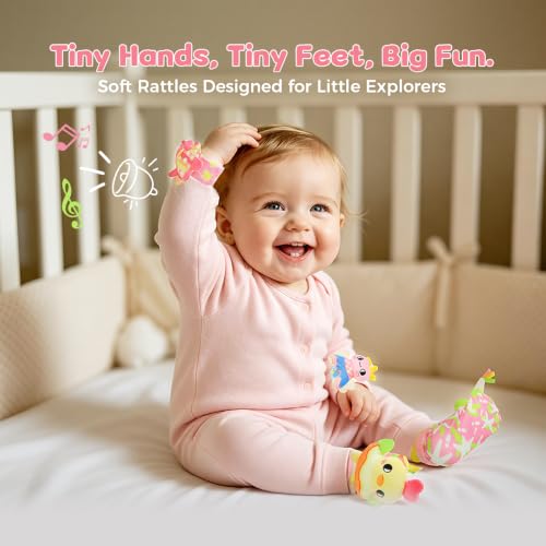 Image of Rattle Socks for Babies 0-6 Months, Baby Wrist Rattles Set