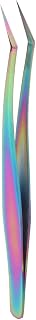 Stainless Steel Tweezer, False Eyelash Extension Oblique Precise Lash Tweezer Colorful (Long Oblique Tweezer)