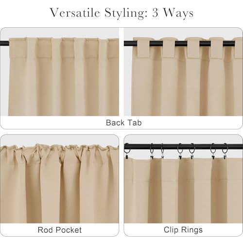 PONY DANCE Short Beige Blackout Curtains for Kitchen Over Sink, Window Drapes Small Soft Rod Pocket Draperies/Window Treatments for Nursery Bedroom, W 42 x L 45 Inches, Biscotti Beige, 2 Panels