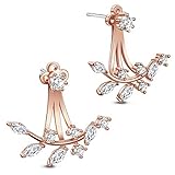 Elensan Rose Gold Leaf with Cz Crystal Ear Cuff Earrings Jacket for Woman Girls