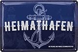 Blechschild retro Heimathafen - maritime Anker Deko für Garten und Küche - Einweihungsgeschenk Wohnung für Freunde und Familie Schild - Einzug Geschenk - vintage Metallschild mit Stanzung 20x30 cm