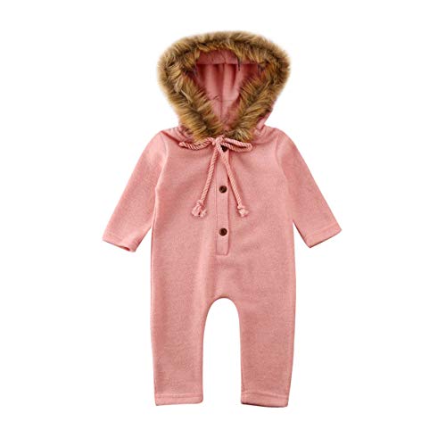 CQHY MALL Newborn Baby Boy Girl Knit Romper Long Sleeve Furry Hoodie Jumpsuit Sweater Playsuit Infant Warm Clothes Outfits (Pink, 0-6 Months)