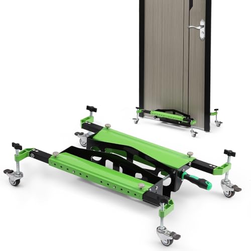 One-Piece Patended Door Installation Tool Kit Made of Aluminum Alloy Door Dolly Lifter Door Hanging Tool with Wheels for Maximum 2.5 inch Thickness Pre-Hung Front, Slab Doors Black