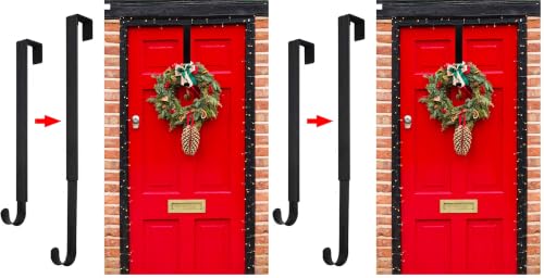 Image of ZMCINER GP Life Wreath Hanger for Front Door, Adjustable from 15 to 25 Inches Hanger, 20 lbs Larger Door Upgrade Christmas Fall Wreaths Decorations Hook (Black) (Pack of 2)