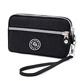 WITERY Wristlet Purse for Women Waterproof Nylon Wristlet Purse with 3 Zippers &Detachable Wrist Strap Small Wallets Clutch Purse Travel Phone Bag Card Holder