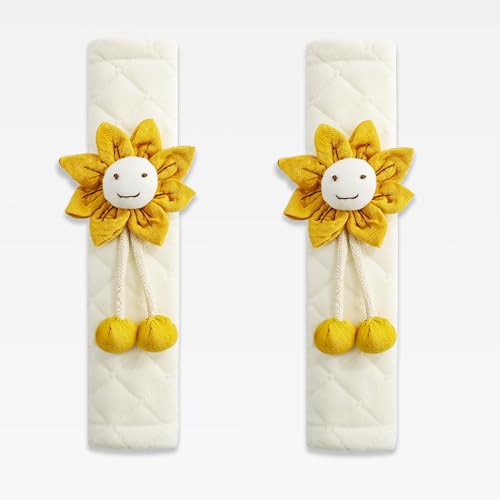 Image of Amooca Soft Auto Seat Belt Cover Seatbelt Shoulder Pad Cushions 2 PCS for a More Comfortable Driving Universal Fit for All Cars and Backpack Off-White Orange Sunflower