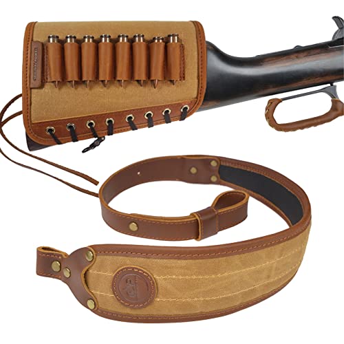 Leather Cheek Riser Shell Holder With Gun Sling For Rifle .308 .45-70 .30-06 .410Ga (Brown Suit) #TOP13
