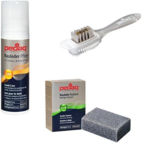 Pedag Suede Cleaner and Textile Color Restorer, 3 pc Cleaning and Care Kit for Shoes and Boots, Made in Germany, Neutral Color