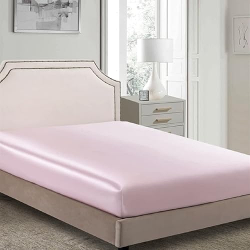Silky Satin Fitted Sheet - Bottom Sheet - Deep Pocket - Breathability Shrinkage and Fade Resistant-Easy Care -1 Fitted Sheet Only (Pink, Queen)