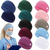 JATEBI 12 Pcs Nurse Headbands for Women - Non Slip Nursing Headbands with Buttons Wide Elastic Ear Protection Hair Bands Sweatband Head Wrap Gift for Nicu Obstetrics Nurse Doctor(Solid)