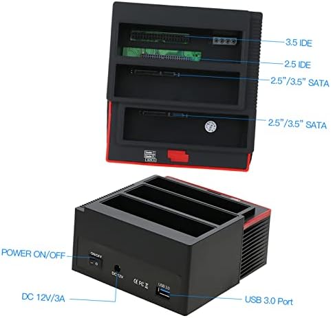 USB 3.0 Triple Bay SATA External Hard Drive Docking Station for 2.5 inch and 3.5 inch HDD/SSD Support Clone and Backup Functions, Compatible with Windows/Vista/Mac OS