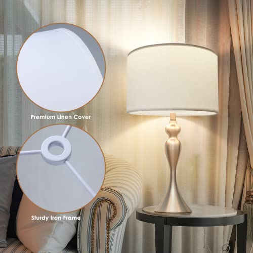 Lamp Shades Set Of 2, Drum Lampshades 12.6" Top X 12.6" Bottom X 8" High, Easy Assembly Replacement Lamp Shades For Table Lamps Floor Lamps Natural Linen White Lampshades Spider Fitter #TOP5