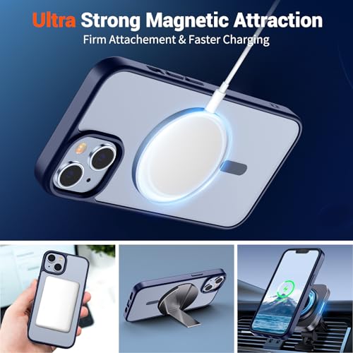 Image of SUPFINE Magnetic for iPhone 14 Case & iPhone 13 Case (Compatible with MagSafe) (Military Grade Drop Protection) Slim Translucent Matte Shockproof Phone Cover,Navy Blue