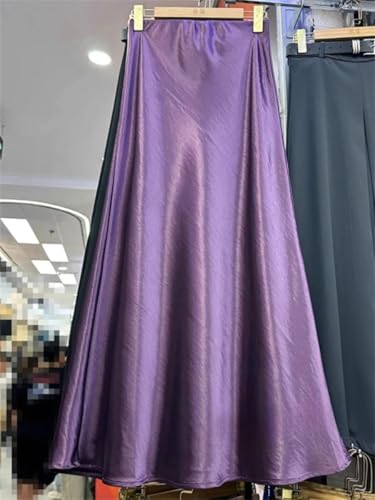 Women Satin Fishtail Skirt Long Elastic Waist A Line Summer Skirt Solid Silky2