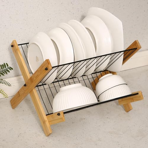 Image of HomeCloud Dish Drying Rack for Kitchen Counter, Stainless Steel Anti-Rust Drainer with Smart Drainage System, Drainboard & Detachable Cutlery Holder. (Black X)