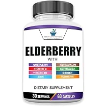 American Standard Supplements Elderberry Extract with Quercetin, Vitamin C, D3, Ginger, Zinc, Turmeric, Astragalus and Echinacea 60 Capsules, 30 Servings