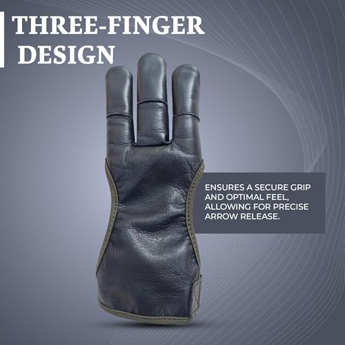 Hunt & Seek Cow Leather Three Finger Archery Glove for Recurve & Compound Bow – Finger Tab Accessory (Black, Large)