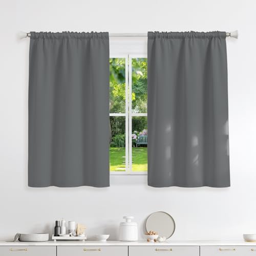 Runyéla Vorhänge Blickdicht mit Kräuselband Thermovorhänge Kälteschutz | 120Hx90Bcm,Hellgrau,2er Set,Verdunkelungsvorhänge für Schienensystem,Gardinen für Wohnzimmer,Blackout Curta