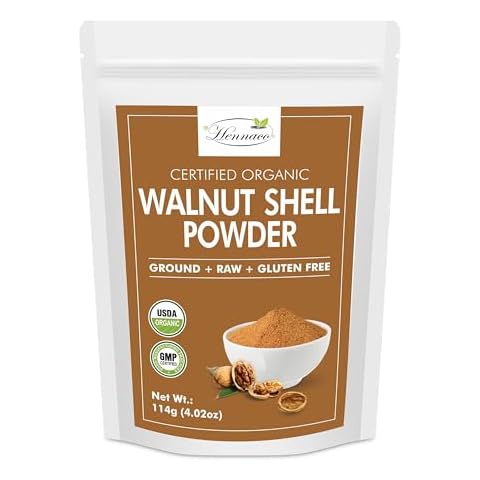 hennaco Organic Walnut Shell Powder| Natural Exfoliant | Resealable Zip Lock Pouch | USDA Organic| Pure & Natural Powder for Skin | Suitable for Face, body, & Foot Scrub | 114 Grams (4 OZ) Cover