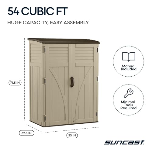 Suncast Outdoor Storage Shed, Water Resistant Resin Vertical Outdoor Storage Cabinet for Patio, Garden Tools, Cushions, & Equipment, Weatherproof Multi-Wall Design, 54 cu. ft., Made in USA - image 8