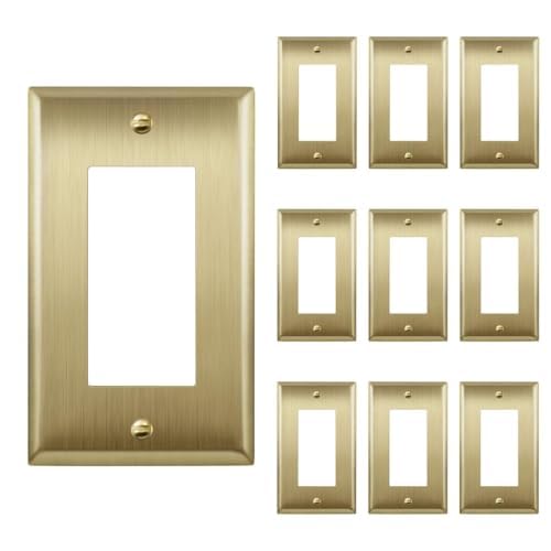 ENERLITES Decorator Switch Metal Wall Plate, 1-Gang, Brushed Brass 10 Pack