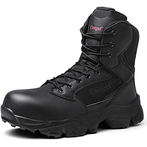 cungel Men's Steel Toe Work Boot Size Zipper Industrial Construction Safety Shoe Lightweight Slip Resistant Durable Tactical Combat Boot 8''(black,11) Cover