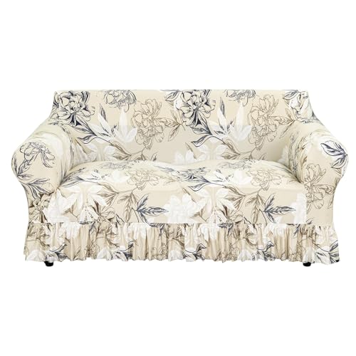 FUANGUI Loveseat Couch Cover Slipcover 1 Piece, Stretch Printed Love Seat Sofa Cover for 2 Cushion Couch with Skirt, Couch Slip Covers Pet Friendly, Washable Furniture Protector (2-Seater, 57"-70")