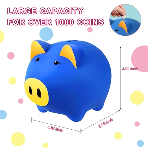Laebuild Piggy Bank for Kids - Cute Piggy Bank for Boys and Girls - Unbreakable Plastic Money Bank - Pig Shape Coin Bank - Children\'s Toy Safe Fluorescent Gift Savings Jar - Dark Blue