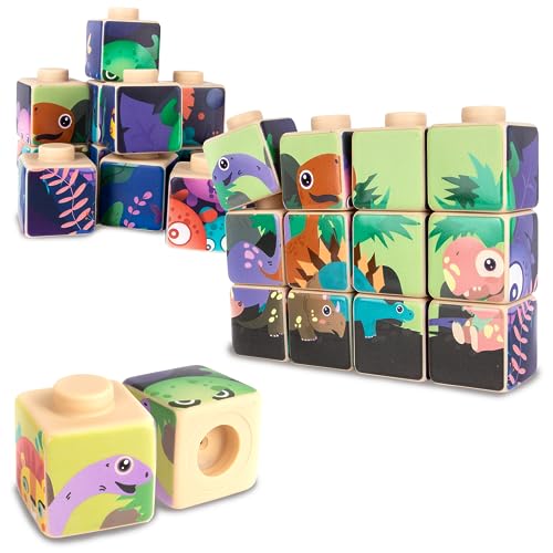 Image of ArtCreativity Silicone Picture Puzzle Blocks for Kids, 12 Stacking Baby Blocks with Four Different Pictures Printed on The Sides, 2 inch Soft Toy Building Blocks for Toddlers