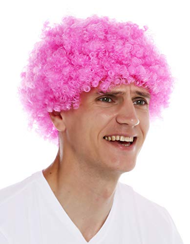 WIG ME UP - MMAM-9M-K1156T Perücke Karneval Herren Damen Clown rosa pink kurzer Afro kraus gelockt Krauskopf