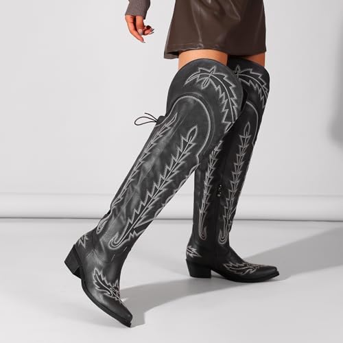 Image of Rhinestone Ankle Cowboy Boots for Women Embroidered Short Cowgirl Boots with Low Heel Side Zipper Comfortable Chunky Heel Western Booties for Prom Party Wedding Pull On Shoes