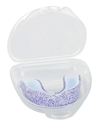 JungleSport Mouth-Guard for Sports MMA, BJJ, Boxing, Football, Basketball, Ice and Field Hockey, Lacrosse Purple, Red & Pink Glitter, Custom Mold Fit Youth and Adult, (with Clear Case)