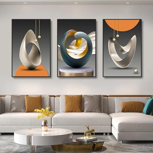 Impressions sur toile de luxe grand format : triptyque géométrique mural 60x80 cm