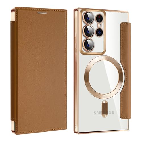 Coque Samsung S23 Ultra transparente et compatible chargement sans fil avec étui cuir