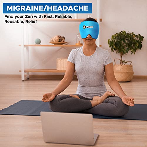 Migraine Headache Relief Ice Cap, Reusable Head Wrap Cold Pack, Head Ice Pack Cap Hot/Cold Therapy Soft Eye Mask For Puffy Eyes, Sinus, Tension & Stress - Non-Toxic Latex Free #TOP6