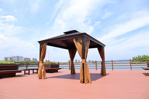 Image of Invezo All Weather Outdoor Garden Gazebo (Size : 12 x 10 Feet) Aluminium Frame & Galvanised Steel roof top, with Mosquito net and Curtain - Terrace Gazebo, Shed for Lawn Waterproof /UV Proof