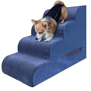 PAWSCART Dog Stairs for Small Dogs, 19.6” H with 30D Material Soft Foam Pet Stairs for Dog, Portable Ramp Non-Slip Stairs for Couch and High Bed Climbing, 4-Step Dog Stairs for Dog or Cat, Blue PAWSCART Dog Stairs for Small Dogs 196 H with 30D Material Soft Foam Pet Stairs for Dog Portable Ramp Non Slip Stairs for Couch and High Bed Climbing 4 Step Dog Stairs for Dog or Cat Blue