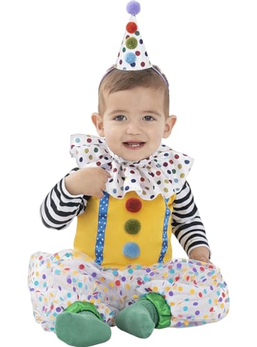 Funidelia | Disfraz de payaso para bebé Payaso, Circo, Original y Divertido - Disfraz para bebé y divertidos accesorios para Fiestas, Carnaval y Halloween - Talla 6-12 meses - Amarillo