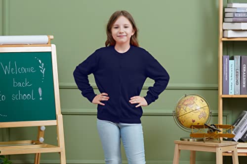Cardigans Sweaters For Girls School Uniforms Long Sleeve Button Down Knit Top, Navy Blue, 8-9 Years, Tag = 130 #TOP3