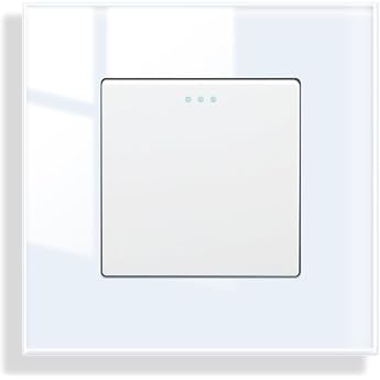 JIMEIDA Light Switch White Flush-Mounted 1-Gang 1-Way Glass Light Switch Button Switch Wall Switch Crystal Rocker Switch 86 x 86 mm 10 Amp 250 V