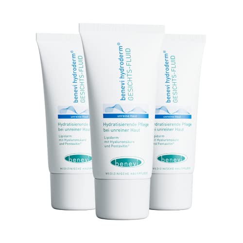benevi hydroderm Gesichts-Fluid 3 x 50ml: Gesichts-Creme bei Akne und bei einer irritierten, trockenen Haut durch eine Aknetherapie. Produkte der Hydroderm Pflege-Serie kann Hautirritationen lindern.