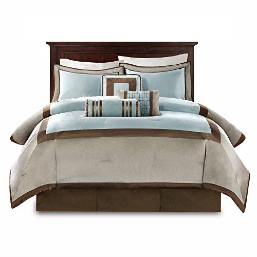 Madison Park Cozy Comforter Set-Deluxe Hotel Collection, All Season Down Alternative Luxury Bedding with Matching Shams, Decorative Pillows, King (104"x92 "), Genevieve, Blue7 Piece by Madison Park - Image 8