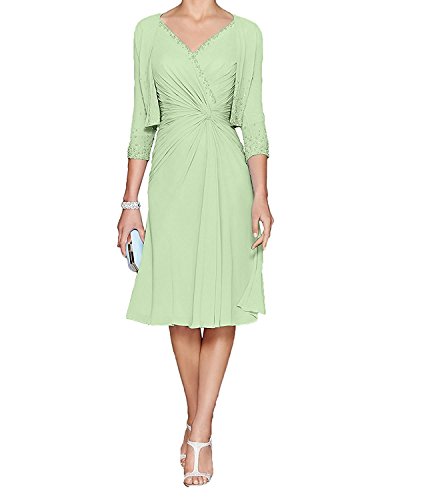 La_mia Braut Damen Salbei Chiffon Knielang Abendkleider Brautmutterkleider Festlichkleider mit Bolero-40 Salbei Cover